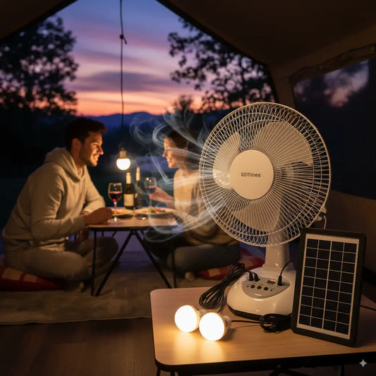 Ventilador Solar Recargable GDTIMES 12”: Frescura, Luz y Energía en un Solo Equipo