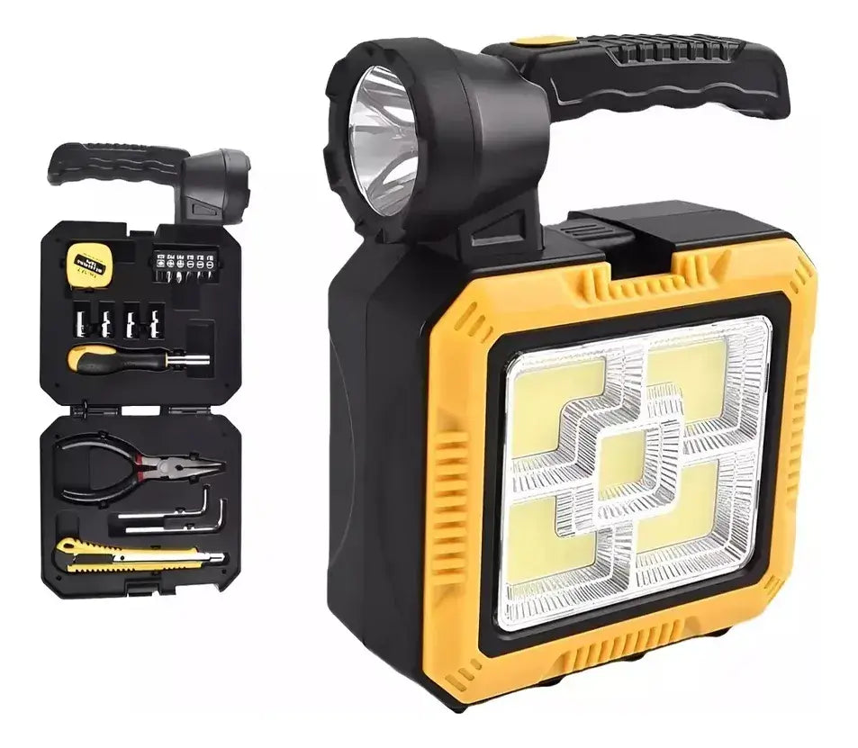 Linterna Solar + Kit de Herramientas 5 en 1 - Ilumina, repara y carga… sin enchufes, SIN LIMITES!!!